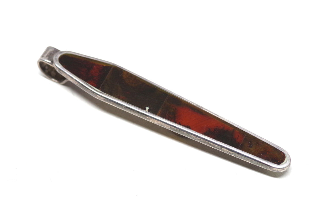 Elegant Swirling Amber Silver Tie Bar