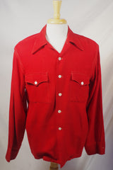 Gorgeous 1940s Cavalier Casuals Long-Sleeved Red Wool Sport Shirt - Sz M