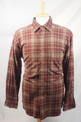 Cozy Pendleton Virgin Wool Plaid Button-Down Shirt - Sz L
