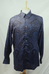 Ornate Blue Sulka Wool/Silk Dress Shirt - Sz L