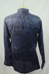 Ornate Blue Sulka Wool/Silk Dress Shirt - Sz L