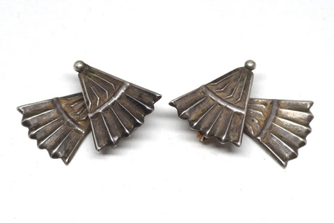 Stunning Los Castillo Taxco Mexican Sterling Silver Fan Earrings