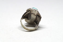 Intricate Native American Turquoise and Coral Silver Ring