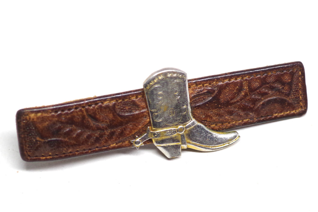 Vintage Silver Cowboy Boot Leather Tie Clip