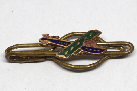 Colorful Gilt and Enamel Biplane Tie Bar