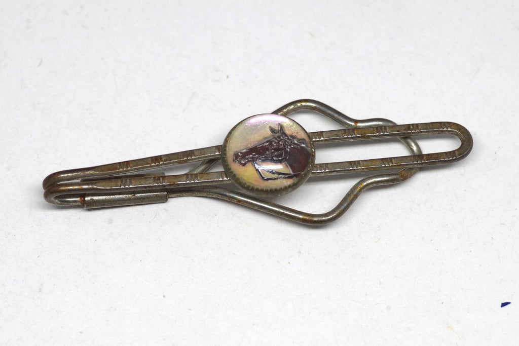 Stunning Vintage Mother of Pearl Horse Tie Bar