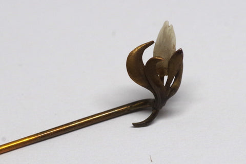 Lovely Antique 14kt Gold and Mother of Pearl Floral Stick Pin