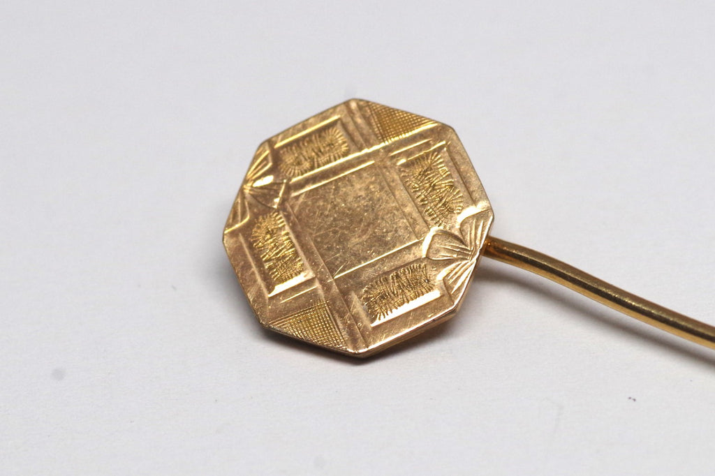 Elegant Vintage Gilted Octagonal Plate Stick Pin