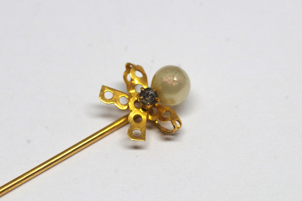 Vintage 14kt Gold, Pearl & Gemstone Stick Pin