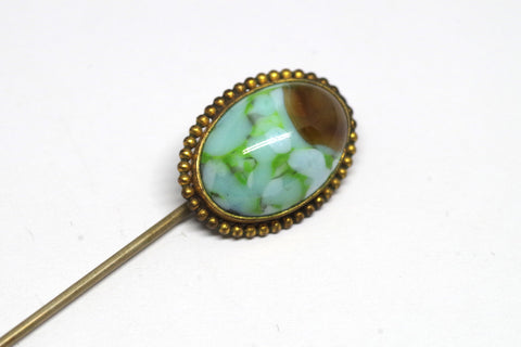 Antique Oval 14kt Gold and Stone Stick Pin