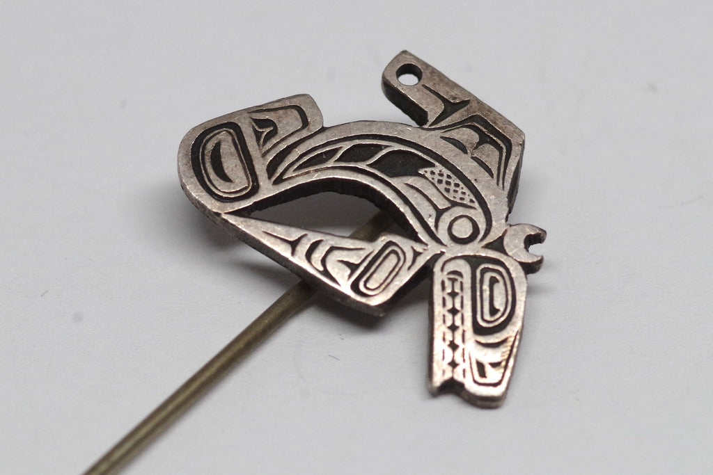 Gorgeous Northwest Native American Sterling Silver Orca Stick Pin