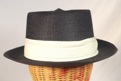 Hopkins Fifth Avenue White-Ribboned Gray Straw Porkpie Hat - Sz 7 3/8