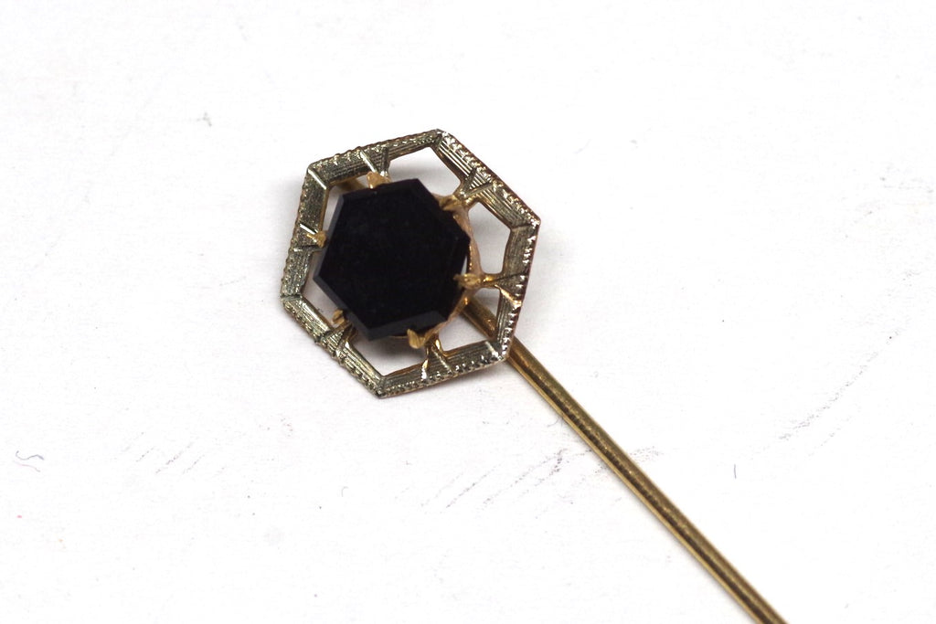 Hexagonal 14kt Gold and Onyx Stick Pin