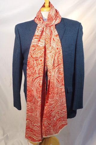 Stunning Long Red Swirling Floral Silk Scarf