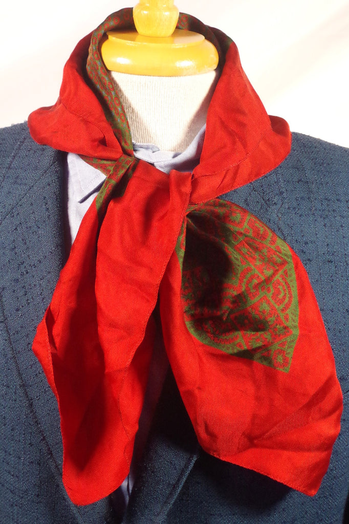 Colorful Red, Green, and Blue Patterned Silk Square Scarf