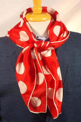 Vintage Red Polka Dotted Rayon Square Scarf