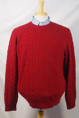 Brooks Brothers Cable-Knit Red Merino Wool-Cashmere Sweater - Sz L