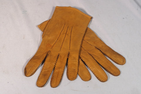 Rustic Vintage Leather Gloves - Sz ~8