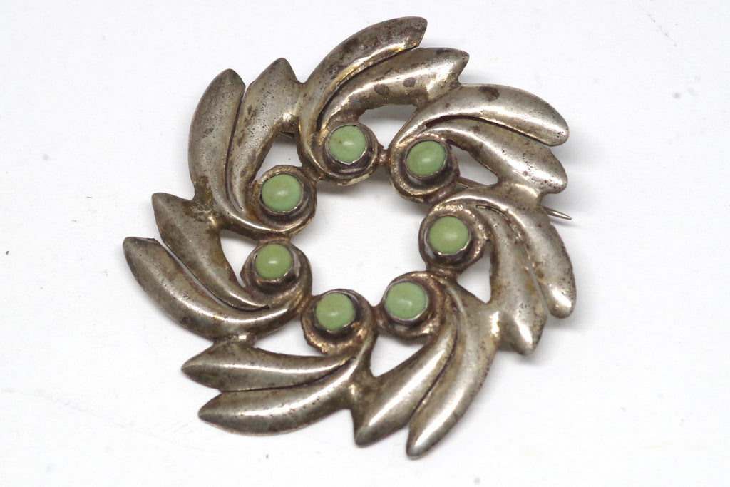 Vintage Mexico Sterling Silver and Turquoise Wreath Brooch