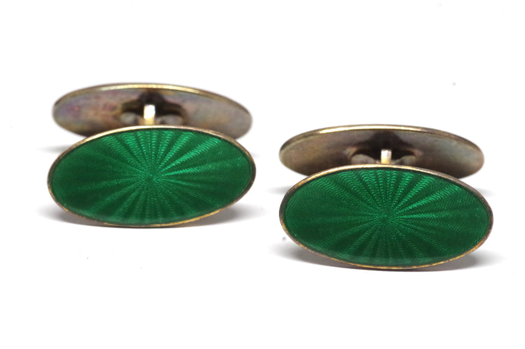 Amazing Green Sterling Silver and Enamel Oval Cufflinks