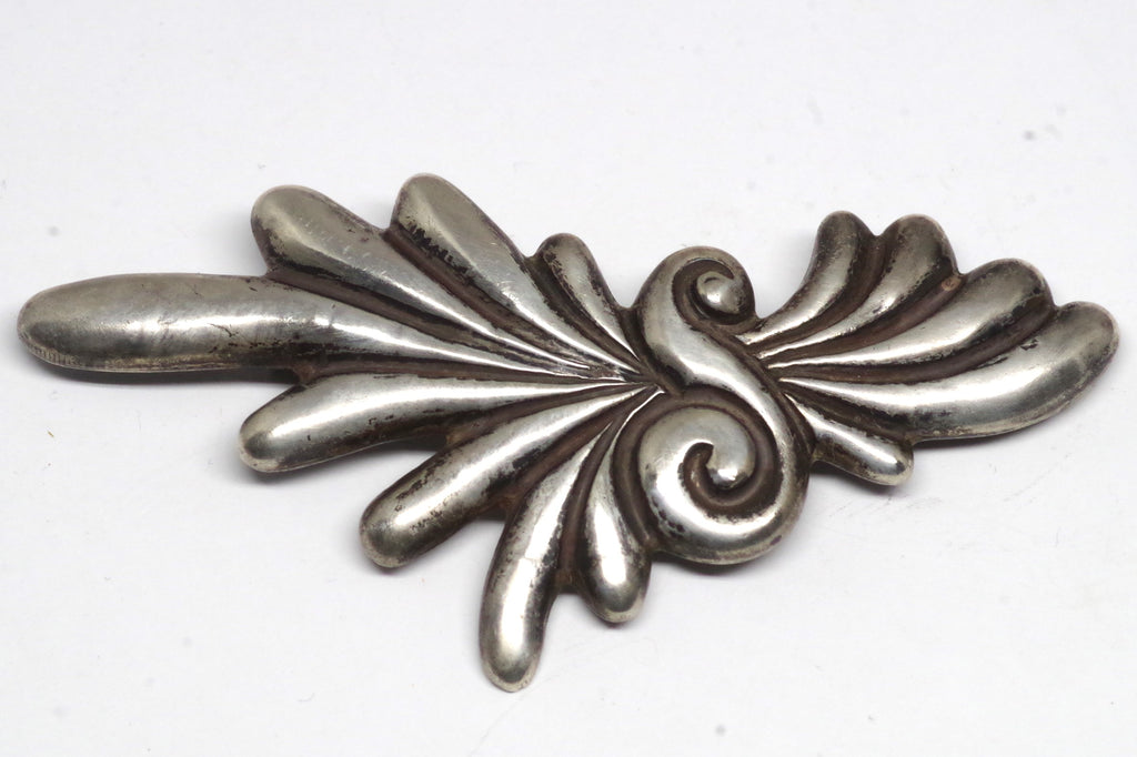 Large Los Castillo Taxco Sterling Silver Feathery Brooch