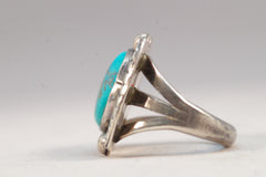 Feathered Native American Turquoise Silver Ring