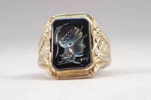 Gold and Silver Onyx Conquistador Portrait Ring