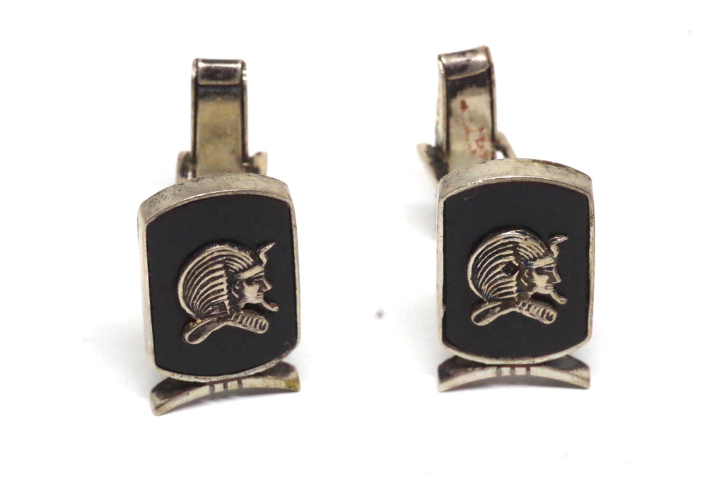 1960s Egyptian King Onyx and Silver Cufflinks