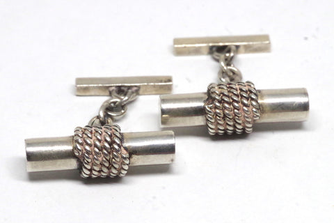 1960s Cylindrical Rope Silver Cufflinks