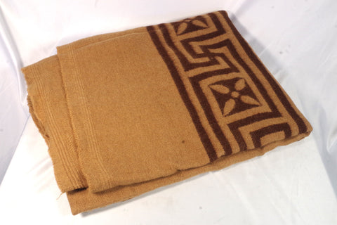 Vintage Tan and Brown Floral Wool Blanket