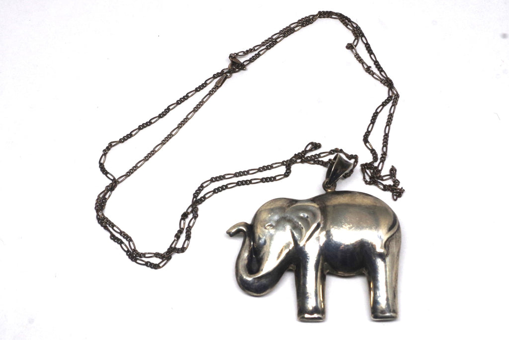 Long Silver Elephant Necklace