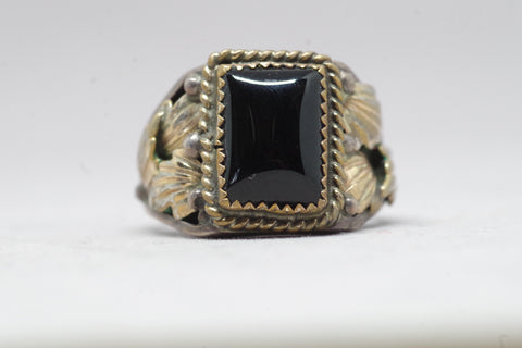 Multicolored Gold-on-Sterling Silver Onyx Ring