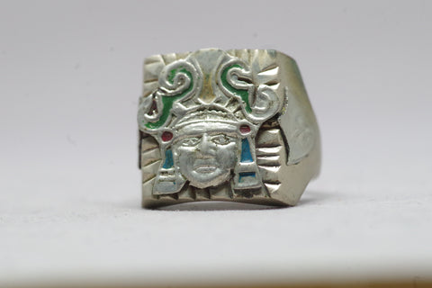 Mayan Mask Mexican Silver Ring