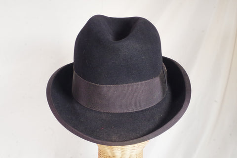 Vintage Brabant Black Homburg Hat - Sz 7 1/8