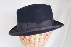 Vintage Brabant Black Homburg Hat - Sz 7 1/8