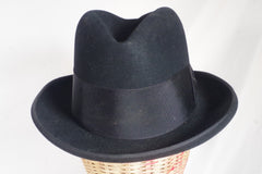 Vintage Dobbs Black Stingy Brim Fedora - Sz 7 1/8