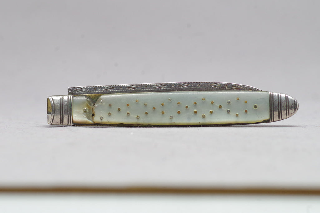 Speckled Mother of Pearl and Sterling Pocket Knife