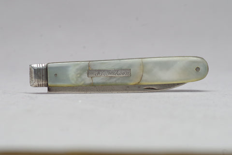 Gorgeous Inscribed Mother of Pearl and Sterling Pocket Knife