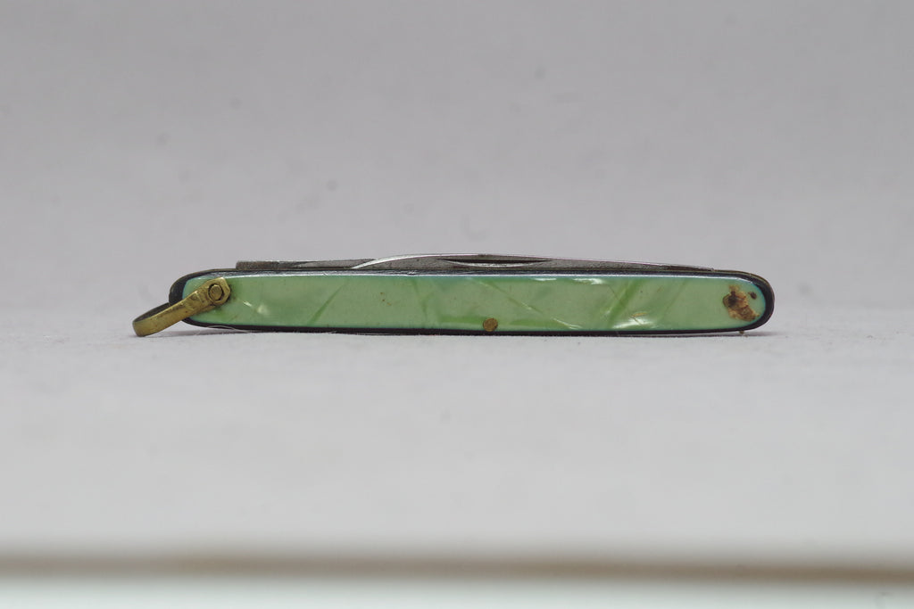 Stunning Thin Green Mother of Pearl and Sterling Pocket Knife