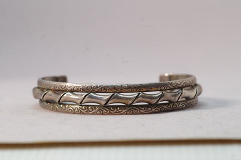 Taxco Bamboo Patterned Sterling Silver Cuff Bracelet