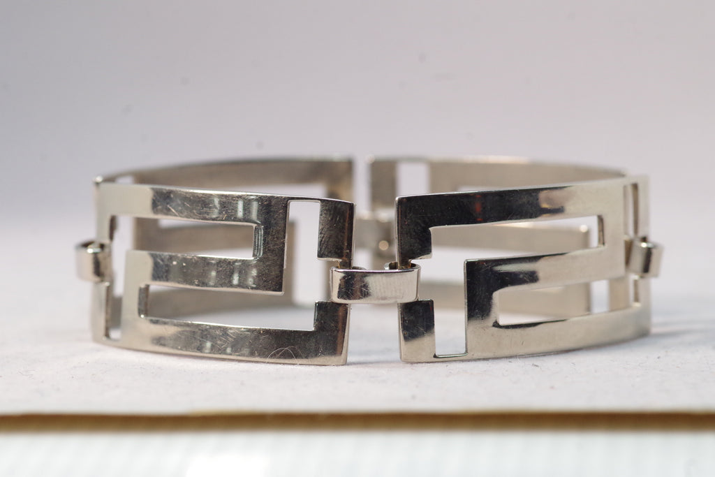 Aztec Patterned Mexican Sterling Silver Clasp Bracelet