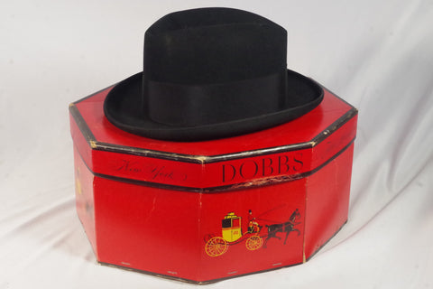 Vintage Dobbs Black Stingy Brim Fedora - Sz 7 1/8