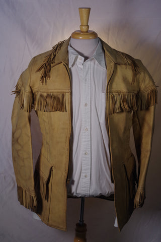 Stylish Vintage Fringed Leather Jacket - Size 35 (Small)