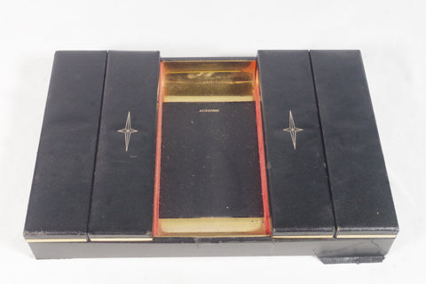 Vintage Black Leather Jewelry Box and Valet Tray