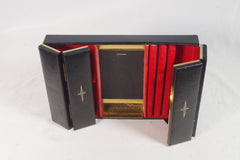 Vintage Black Leather Jewelry Box and Valet Tray