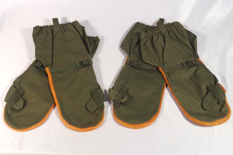 1951 Military Leather and Canvas Trigger Finger Mittens - Sz M