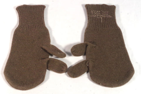 1950s Olive Green Wool-Nylon Trigger Finger Mittens - Sz L