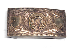 Intricate Mexican Sterling Silver Horseshoe Belt Buckle
