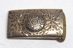 Rectangular Mayan Calendar Mexican Sterling Silver Belt Buckle