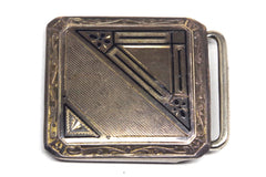 Art Deco Square Patterned Sterling Silver Belt Buckle